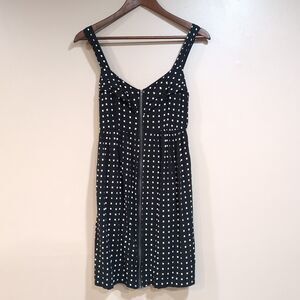 BeBop Sundress Full Zip Strappy Mini Dress Black White Polka Dot Retro Womens M